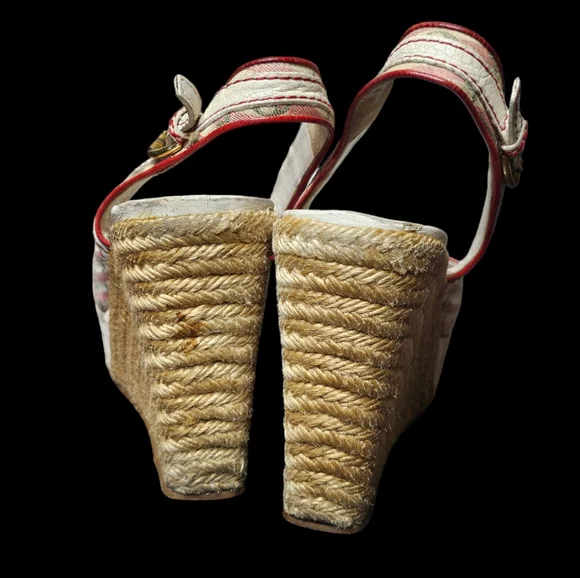 Louis Vuitton Monogram Heel Wedge Slip Open Toed Shoes Sz. 36.5 - Picture 9 of 13